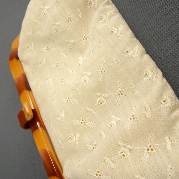 VTG 70s Eyelet Clutch Handbag Womens Ivory Boho Hippie Cottagecore Pockets Retro - Picture 8 of 12